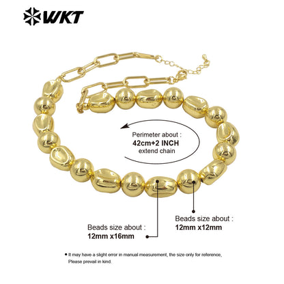 WT-JFN30 Wholesale Customization Simple 18K Gold Plated Natural Brass Round and Flat Bead Women Chain Necklace As Special Gift