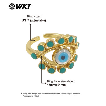 WT-MPR104 Wholesale Fashion Gold Charming Lady Horse Eye Shape Shell Eye Ring Adustable Size Engagement Party Rings
