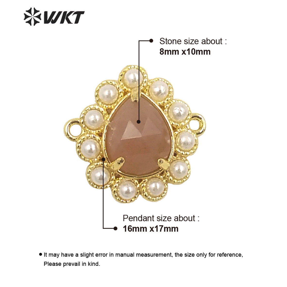 WT-PC008 Delicate Fashion 18K Real Gold Plated Resist Tarnishable Gemstone Carved Drop Pearl Connectors