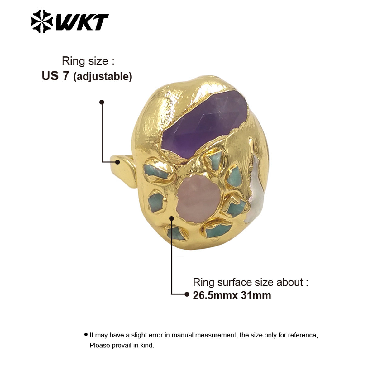 WT-MPR139 Wholesale Gorgeous Trend Style Multi Stones With Natural Pearl Gold Plated Rings For Women Beautiful Jewelry Gift