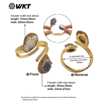 MPB126 Newest Unique Design 18K Gold Plated Natural Amethyst Stone and Pearl Bangle in Adjustable Size for Women Jewelry