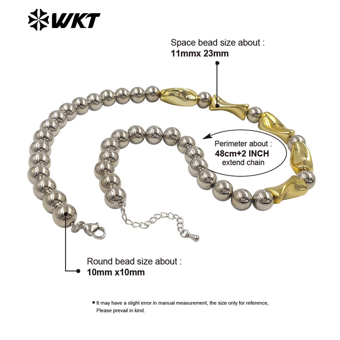 WT-JFN63 Unique New Design Simple Style Gold And Silver Electroplated Beads Long Necklace For Lady Party Wearing Jewelry