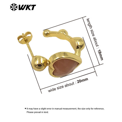 WT-E777 Wholesale New Design Lovely Lady Heart Gemstone Setting Crescent Horn Earring Studs
