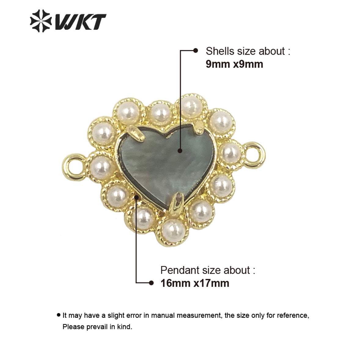 WT-PC007 Charming Lovely Claw Setting Natural Shell Made Heart Jewelry Making Connectors for Women
