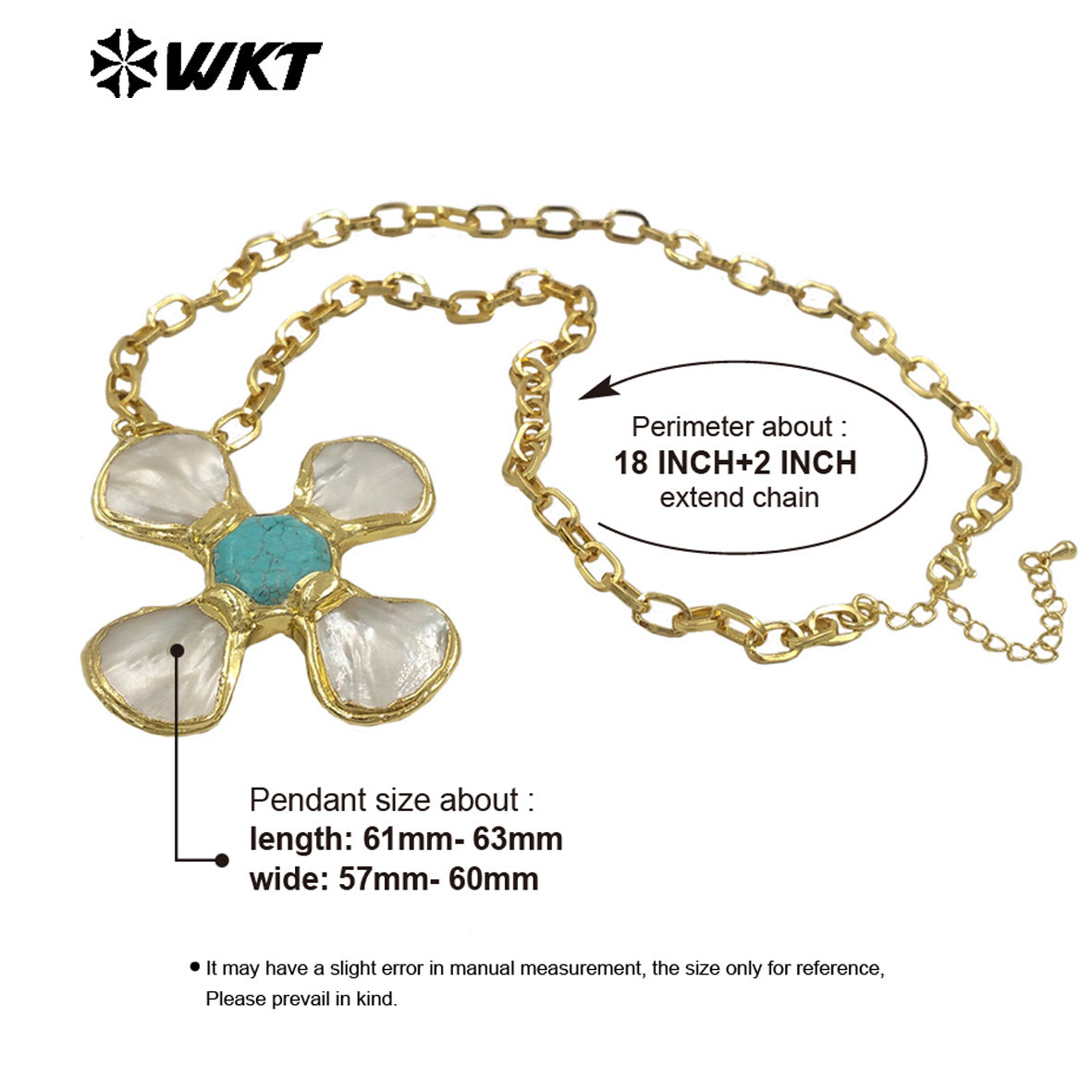 WT-JN346 Popular 18K Gold Plated Natural Turquoise Amethyst Stones And Shell Flower Shape Pendant Necklace As Party Jewelry
