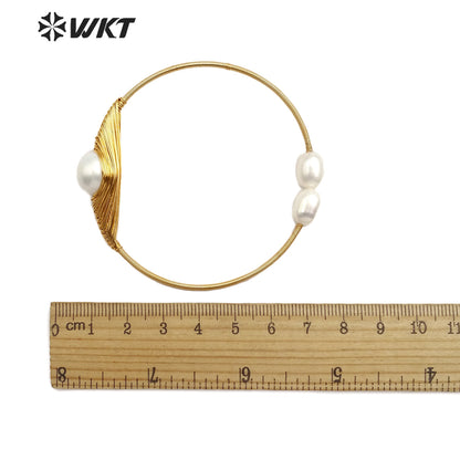 WT-B471 Natural Pearl Bangle Jewelry Wire Wrapped Pearl Adjustable Bangle Women Fashion Bangle Bridesmaid Wedding Jewelry