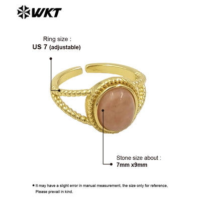 WT-R507 Wholesale Fashion Gold Plated Oval Shape Delicate Stone Setting in 18K Gold Plated Malachite Lucky Ring