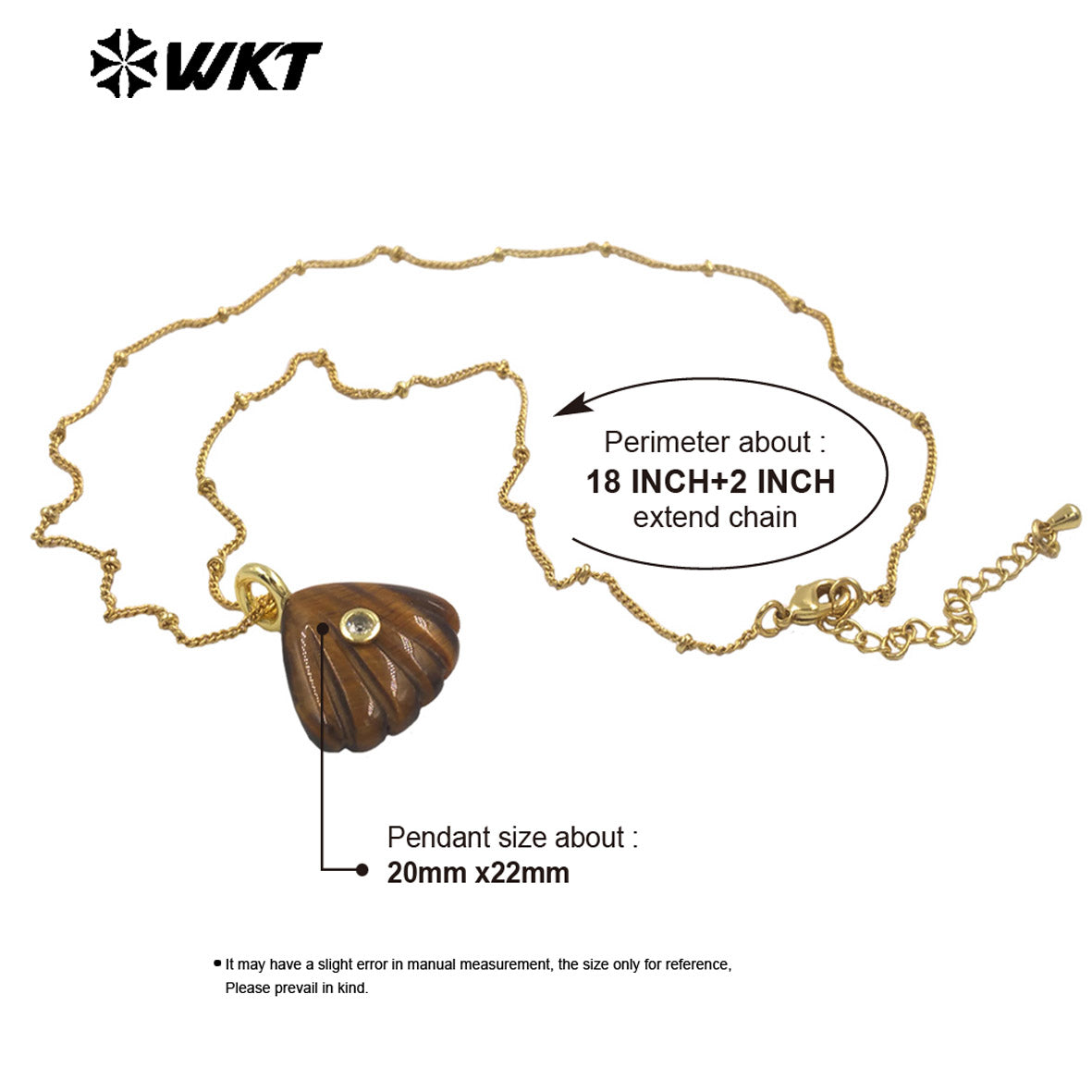 WT-N1513 Ocean Style Gold Chain And Natural Gemstones Hand Carved Shell Shape Pendant Necklace For Female Vacation Matching