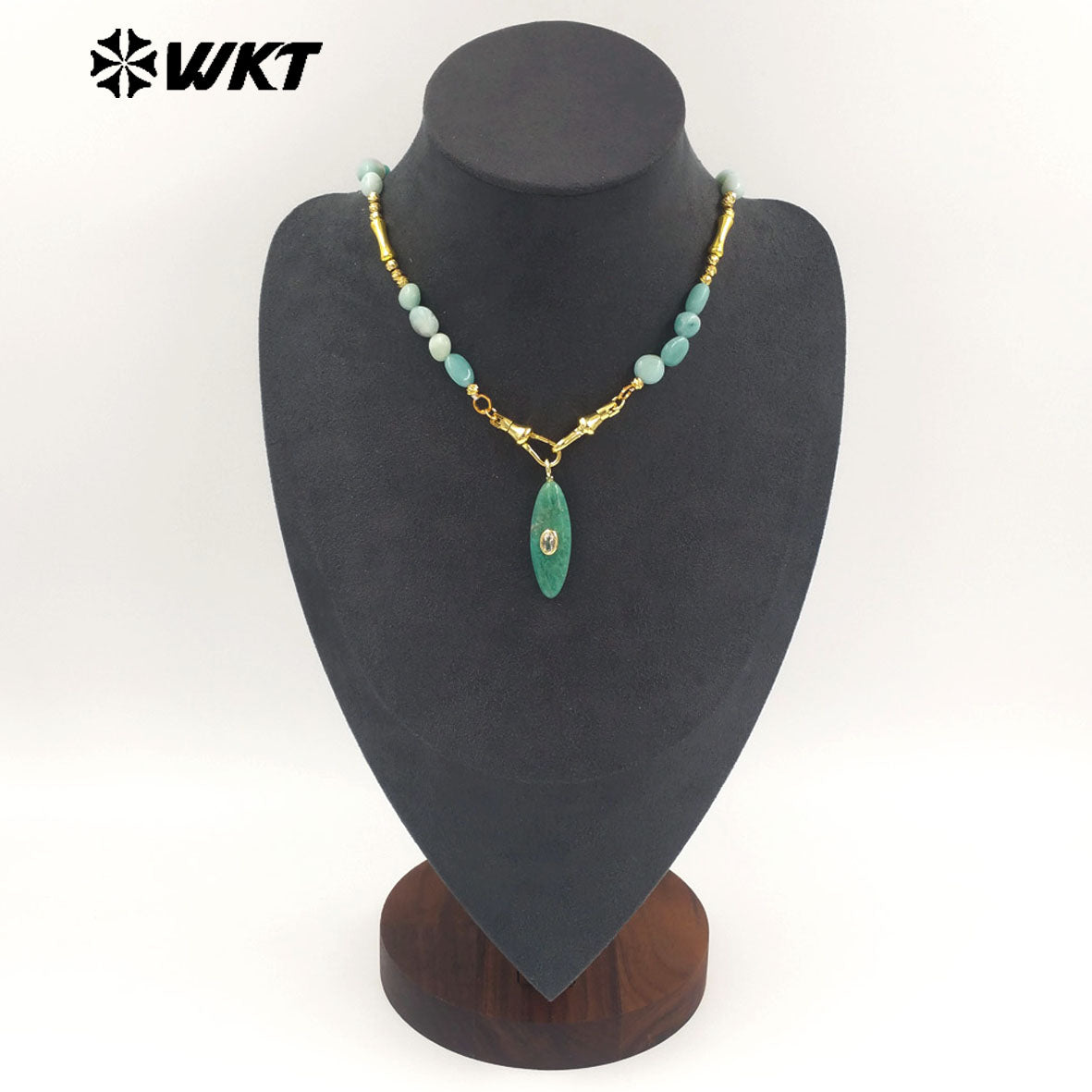 WT-N1521 Beautiful Fashion Metal Splicing Stone Beads Chain With Natural Gemstones Long Pendant Necklaces As Female Matching