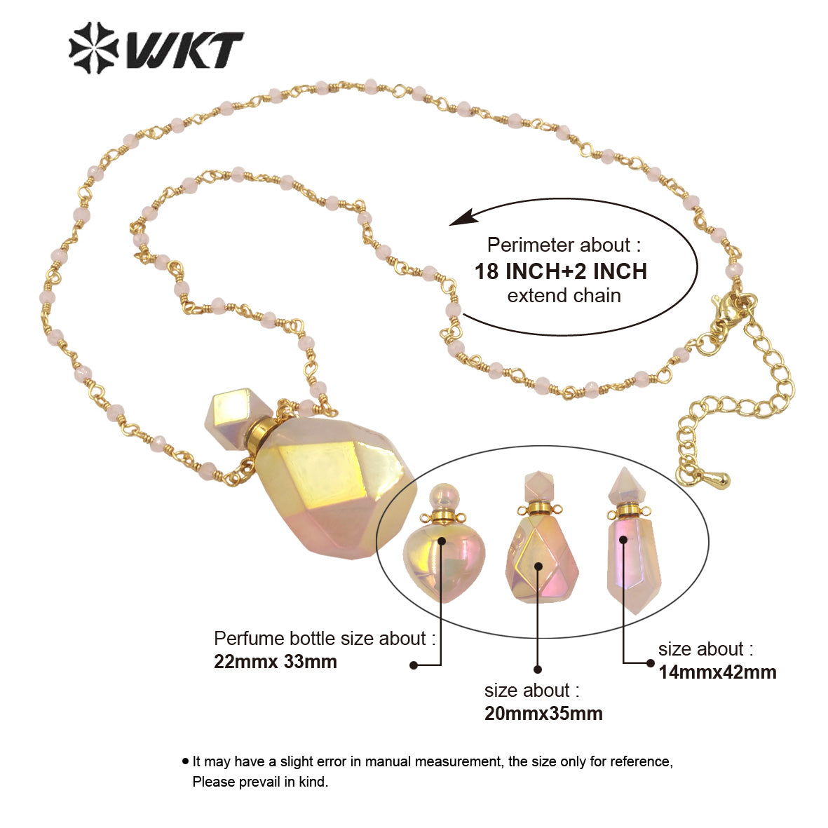 WT-N1331 Ins Hot Amazing Gorgeous Rose Quartz with Aura Perfume Bottle Necklace Essencial Oil Stone Bottle Pink Aura Stone