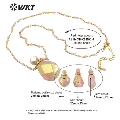 WT-N1331 Ins Hot Amazing Gorgeous Rose Quartz with Aura Perfume Bottle Necklace Essencial Oil Stone Bottle Pink Aura Stone
