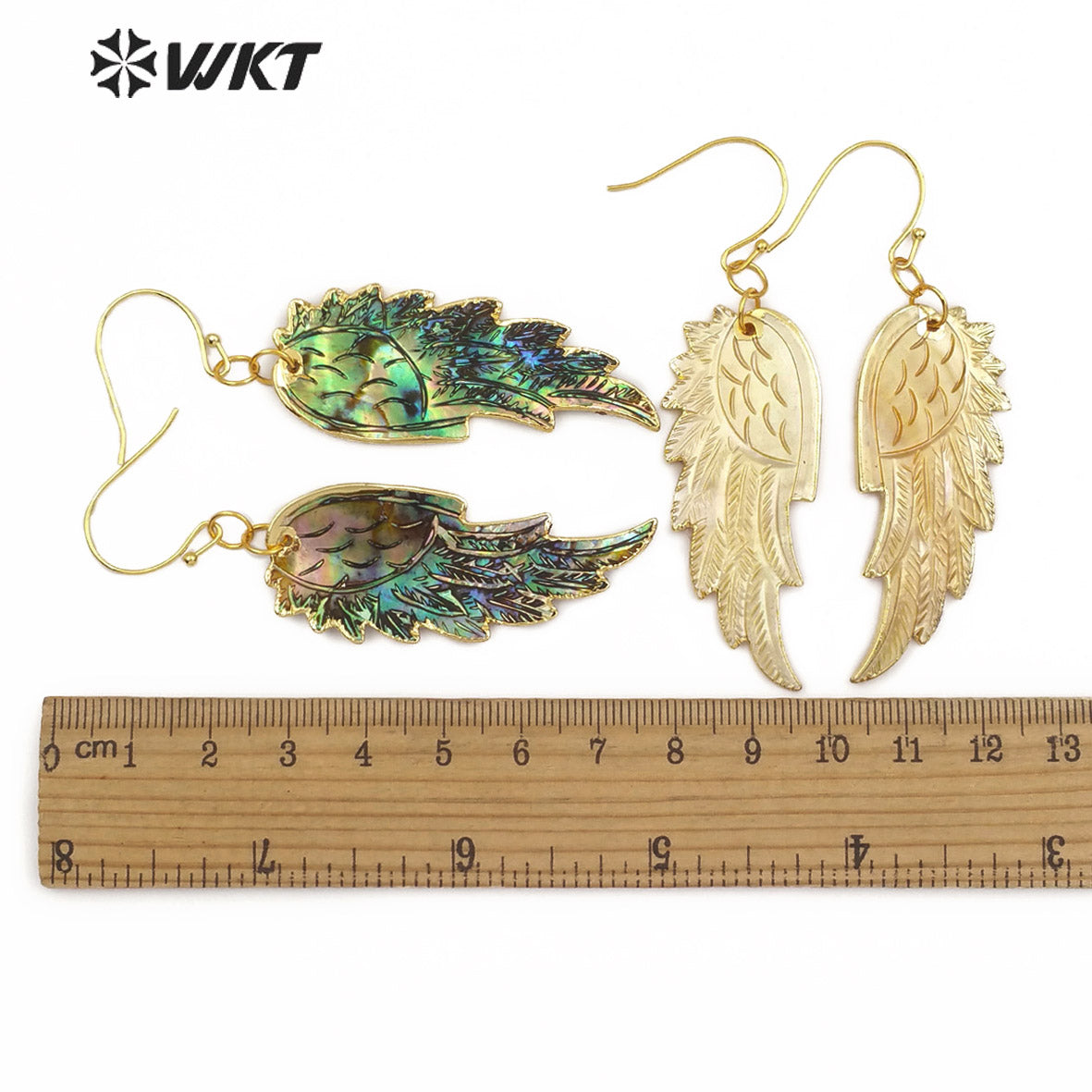 WT-E242 Newest Gorgeous Natural Genuine Abalone Shell Feather Earrings 18K Gold Dipped Carved Shell Feather Earrings