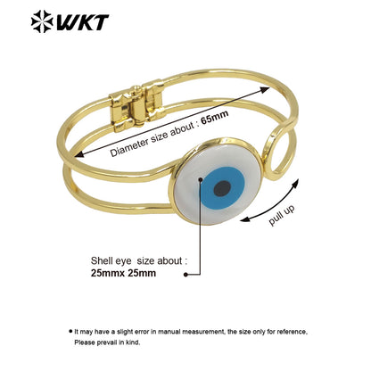 WT-MPB093 Eye of Devil Punk Fashionable 18k Real Gold Resist Tarnishable Europe and America Natural Shell Cuff Bangle