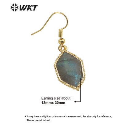 WT-E741 Amazing Colorful Elegant Natural Cat Eye Stone Hexagon Shaped Long Charming in Drop Earrings Women Pendant Earrings
