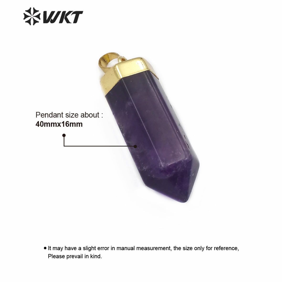 WT-P1466 Natural Amethyst Quartz Point Stone Pendant Natural Stone Goldentop Pendant Hot-selling Fashionable Jewelry