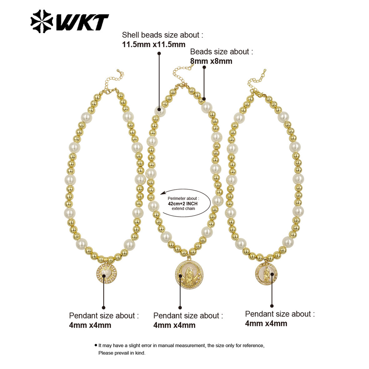 WT-JN304 Hot Sales 18K Gold Plated Natural Brass Round Beads Religious Bodhi Pearl Shell Necklace for Women As Daily Decoration