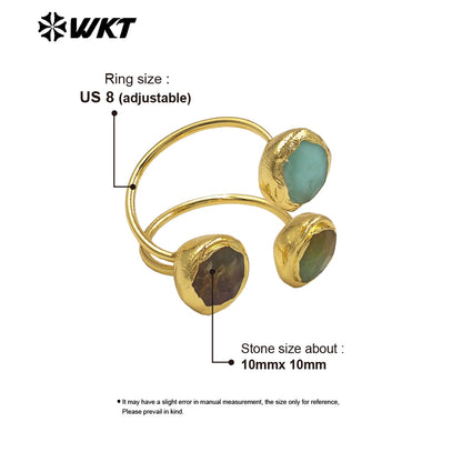 WT-R577 High Quality Natural Australia Chrysoprase Stone Gold Plated Triangle Adjustable Rings For Girls Fashion Accessory