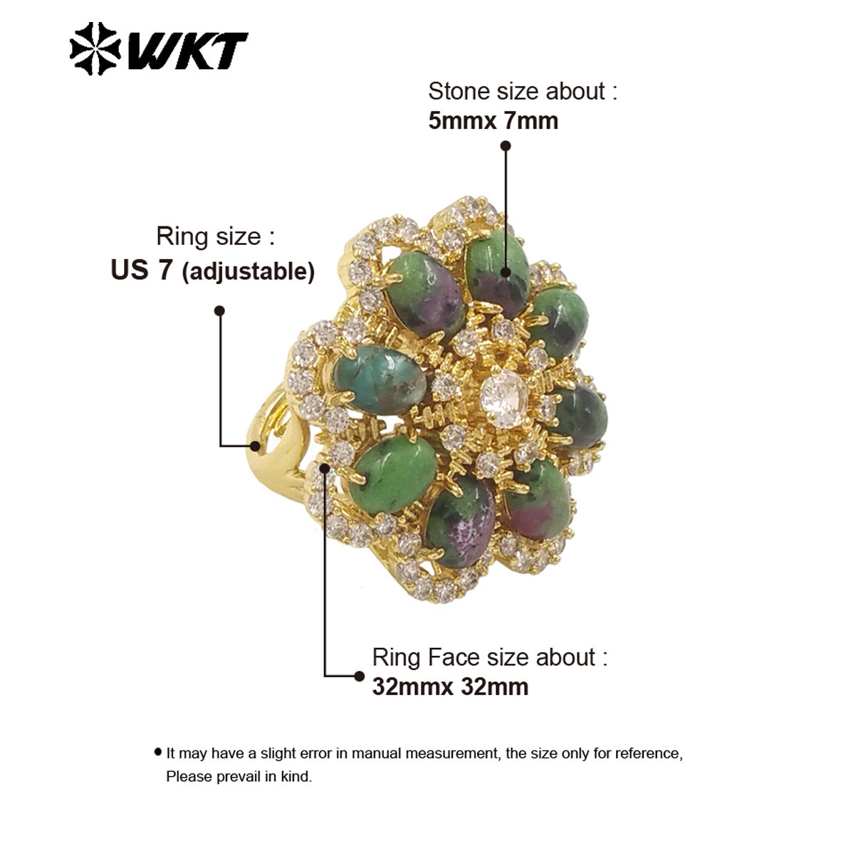 WT-R542 Wholesale Fashion Gold Micro Pave Cubic Zircon With Natural Gemstone Setting Beautiful Women Flower Ring