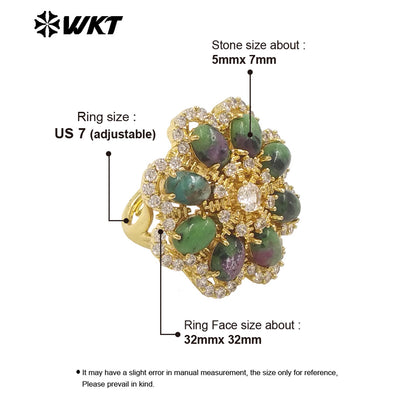 WT-R542 Wholesale Fashion Gold Micro Pave Cubic Zircon With Natural Gemstone Setting Beautiful Women Flower Ring