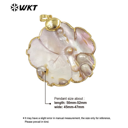 WT-JP291 High Quality Pendant Cute Petite Petal Shape Natural Pearl 18k Gold Plated Pendant Women Gift Pearl Pendant