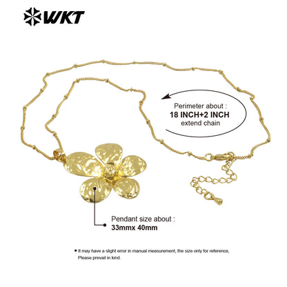 WT-N1478 Wholesale New Products Natural Yellow Brass Beautiful Delicate Flower Necklace for Women As Versatile Daily Decoration