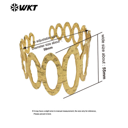 WT-B714 Exclusive Gold Plated Big And Small Oval Shape Yellow Brass Metal Bangle Adjustable Size For Female Fashion Jewelry