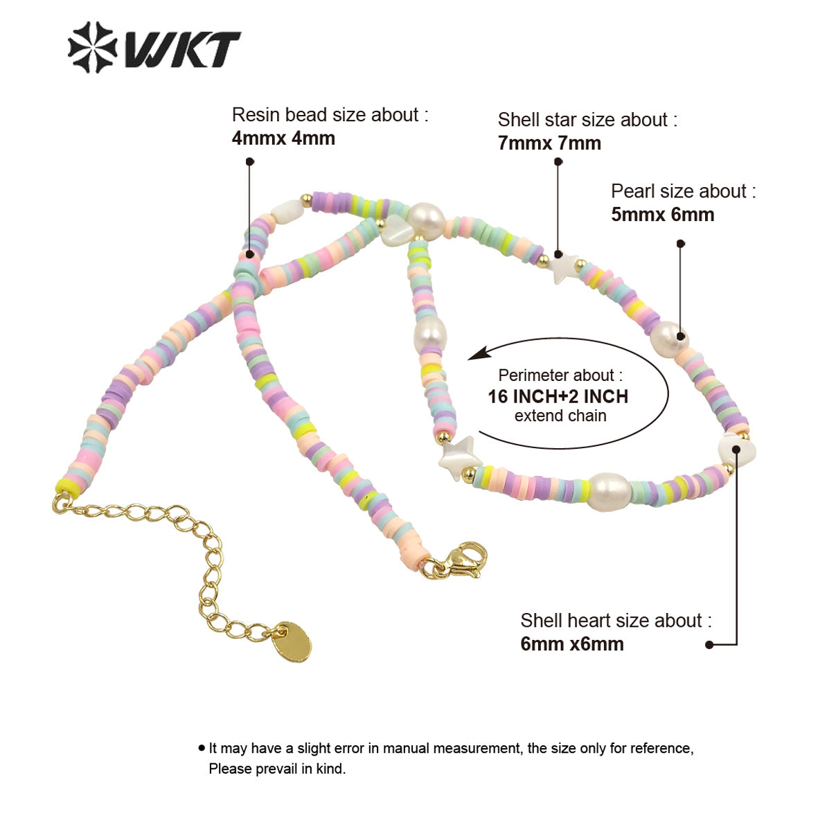 WT-JN202 Amazing rainbow Pearl Beads Necklace Women Handmade Strand Elegant Office Style Necklace for Vacation Wearing
