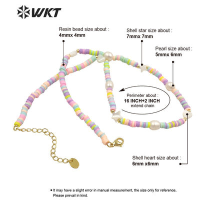 WT-JN202 Amazing rainbow Pearl Beads Necklace Women Handmade Strand Elegant Office Style Necklace for Vacation Wearing