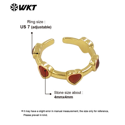WT-R536 New Design Colorful Lovely Natural Tiny Stone Setting Open Size Heart Ring for Girls Gift Jewelry