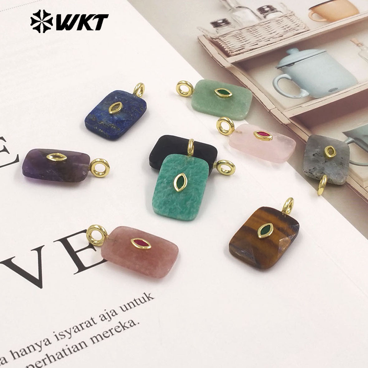 WT-P2139 Factory Wholesale Eye Shape Zircon And Natural Gemstones Square Faceted Pendants As Simple Style Jewelry Findings