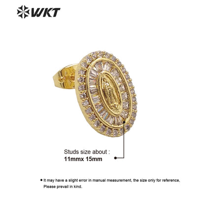 WT-ME098 Wholesale Newest Romantic Fashion Light Luxury Natural Cubic Zircon Round Shaped Micro Paved Earrings Studs