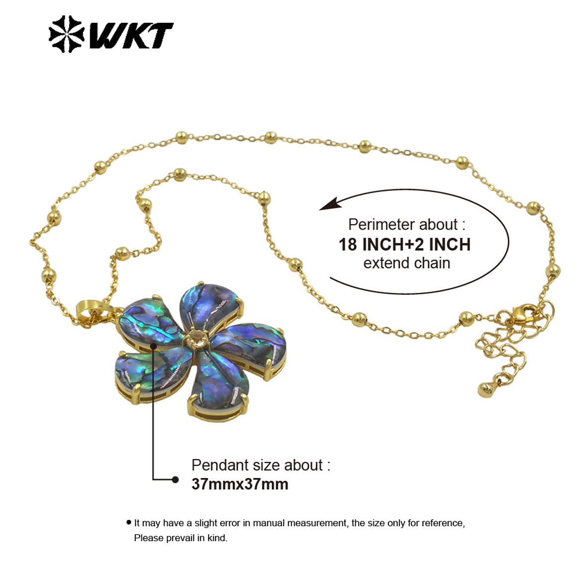 WT-JN310 New Design Exquisite Natural Abalone Shell Flower Necklace 18K Gold Plated Beads Chain for Ladies Valentine's Day Gift