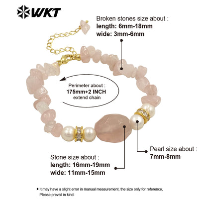 WT-B696 WKT New Arrival Worker Handmade by Natural Nugest Beads Stone Bracelet With Extend Chain Charms Lady Bracelet