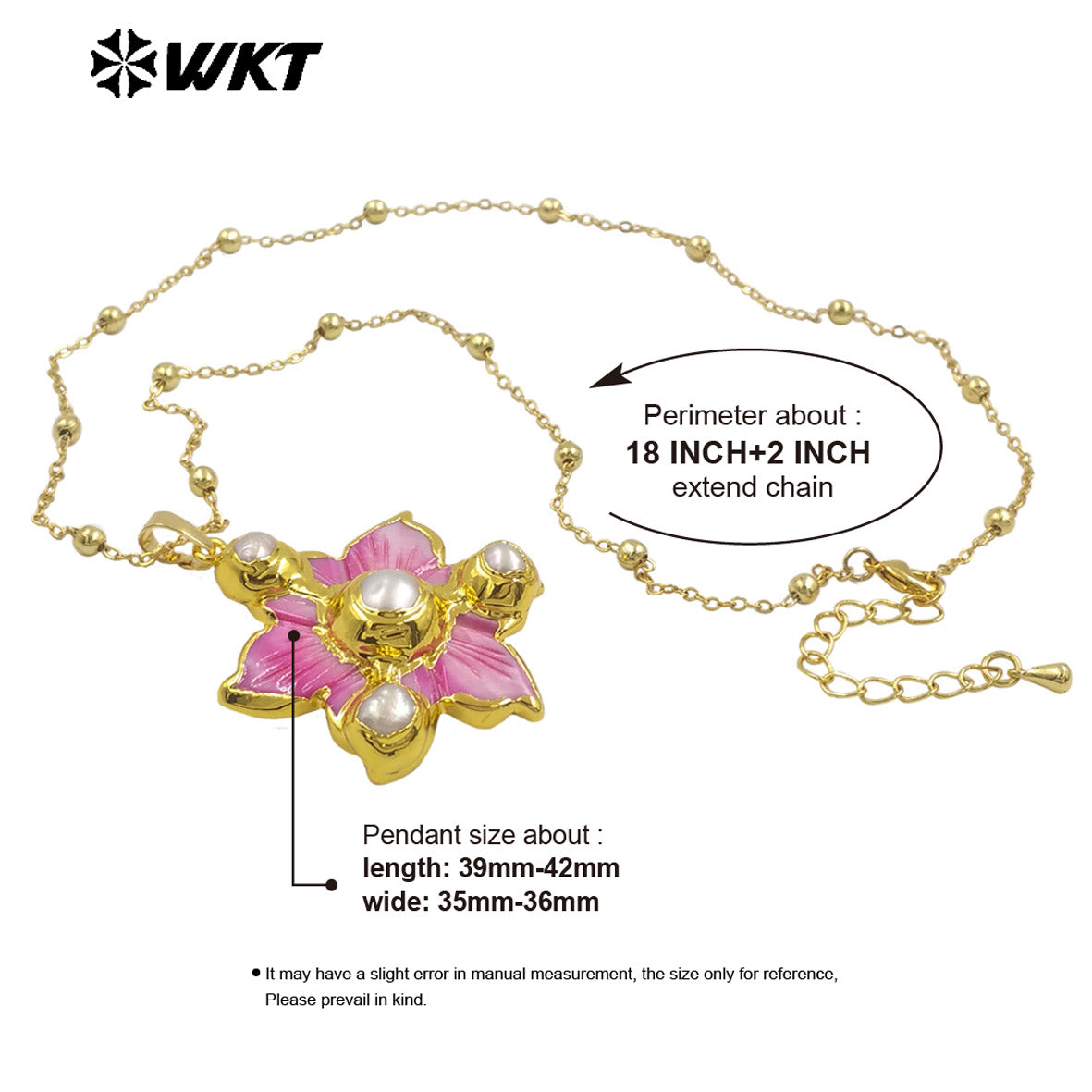 WT-JN295 Best Selling 18K Gold Plated Lovely Delicate Natural Shell Pearl Flower Necklace For Girlfriend As Valentine's Day Gift