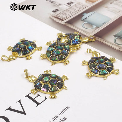 WT-JP513 Cute Style Gold Electroplated Natural Abalone Shell Sea Turtle Little Pendant As Women Jewelry DIY Findings