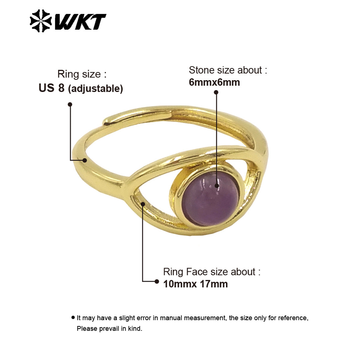 WT-R538 Wholesale Fashion Gold Plated Charming Eye Shape With Natural Amazonite Gemstone Party Ring in Adjustable Size