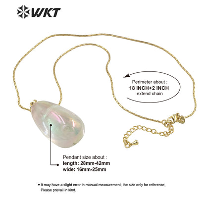 WT-N1398 WKT Amazing Brightly Aura Chunky Egg Shape Stone Necklace Energy Healing Crystal Quartz Aura Necklace Jewelry