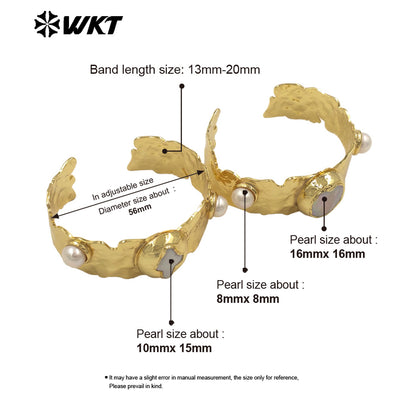 MPB131 The New Listing 18K Gold Electroplated Natural Freshwater Pearls Round And Cross Cuff Women Bangles For Friends Gift