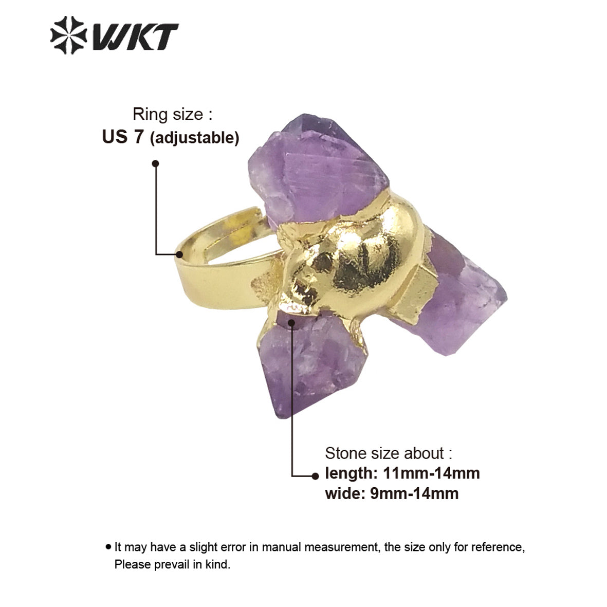 WT-R393 WKT 2022 Bohemian Women's Jewelry Cluster Amethyst Stone Ring for Lady Ring Natural Stone for Wedding Party Gold Ring