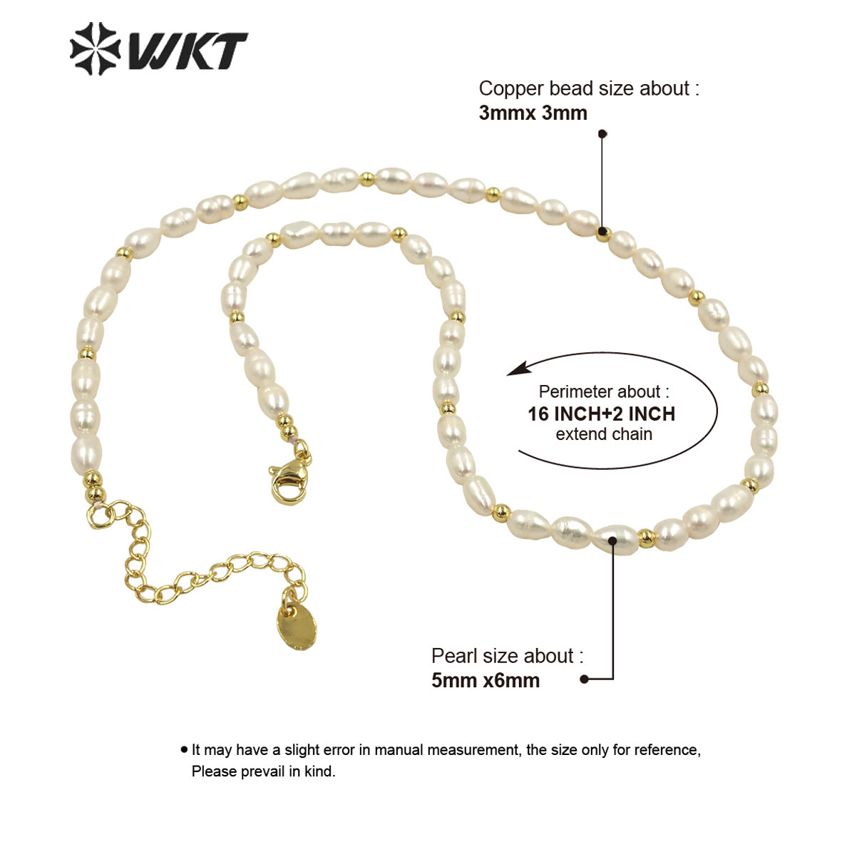 WT-JN190 Amazing Small Size Rice Pearl Chocker Necklace Elegant Women 16 Inch Long Gorgeous Real Pearl Birthday Necklace