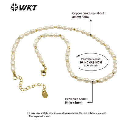 WT-JN190 Amazing Small Size Rice Pearl Chocker Necklace Elegant Women 16 Inch Long Gorgeous Real Pearl Birthday Necklace