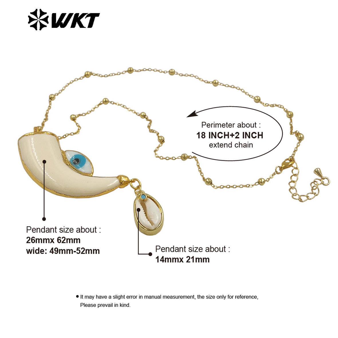 WT-JN355 Amazing Artistic Gold Plated Beads Chain With Double Natural Shell Charms Necklace For Women Unique Halloween Gifts