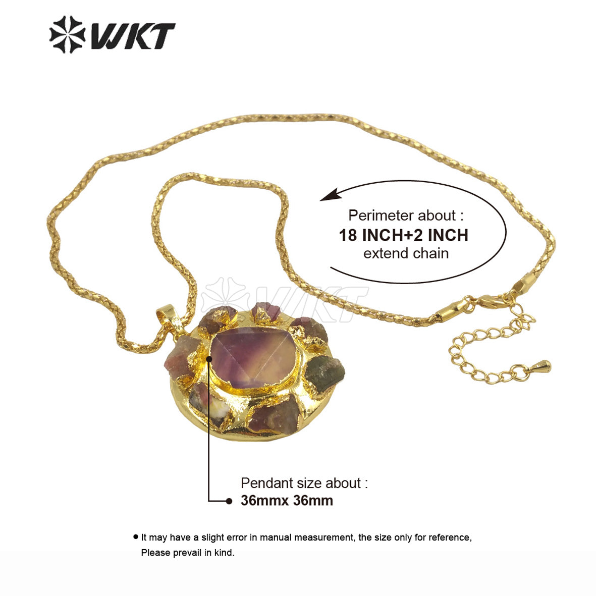 WT-N1448 WKT Exclusive Design Fashion 18K Real Gold Plated Tourmaline&Fluorite Natural Stone Pendant Necklace