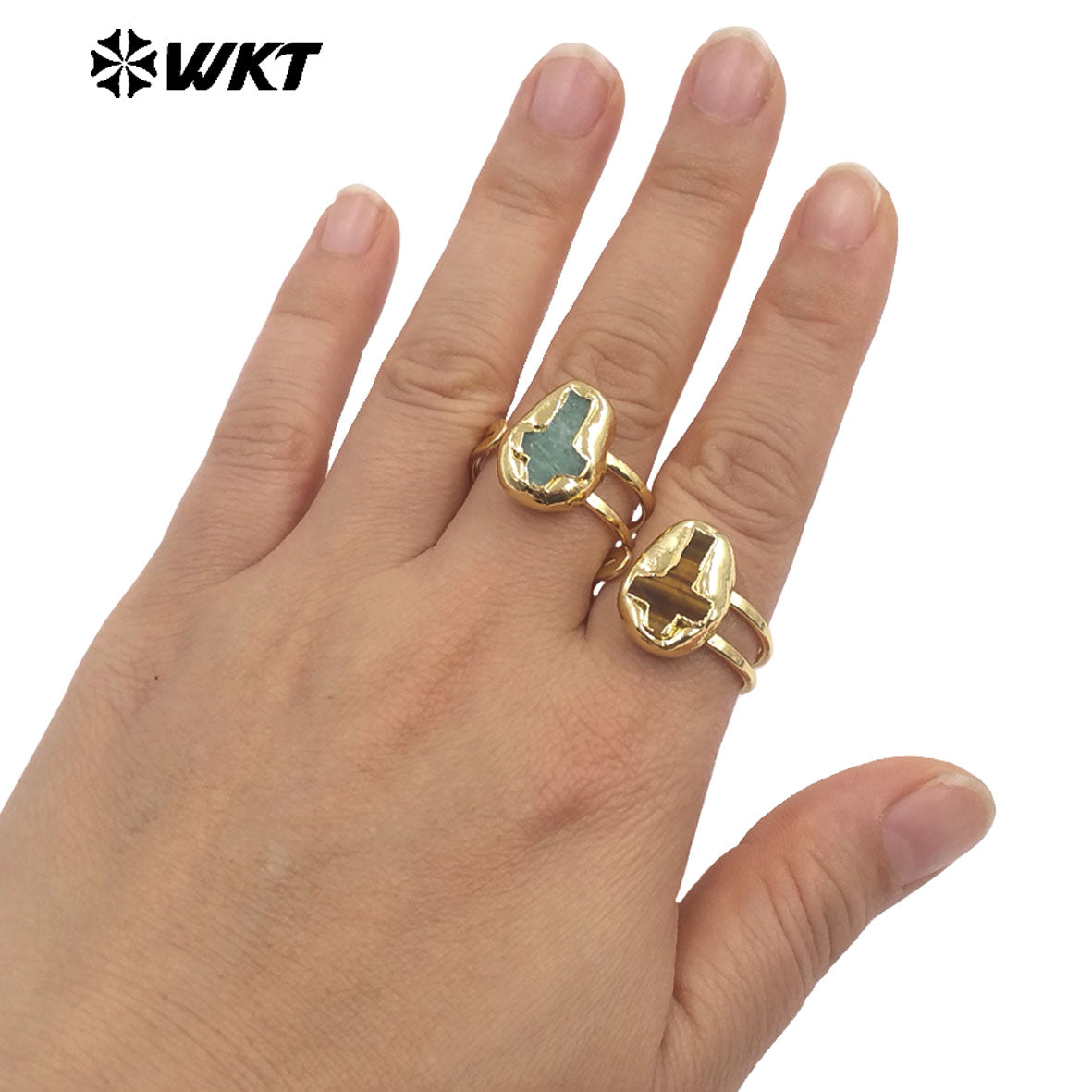 WT-R600 Popular Wonderful 18K Gold Plated Natural Gemstones Cross Shape Adjustable Rings For Lady Daily Wearing Jewelry