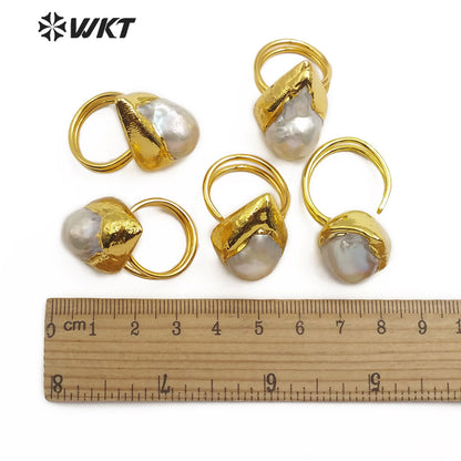 WT-R338 New Design Jewelry Natural Freshwater Baroque Pearl Ring With 18k Gold Plated Fashionable Pearl Women Ring in Adjustable