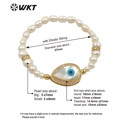 WT-MPB048 Delicate Pearl Bracelet Shell Diamond Eyes Decoration Various Shapes Pendants Bracelet