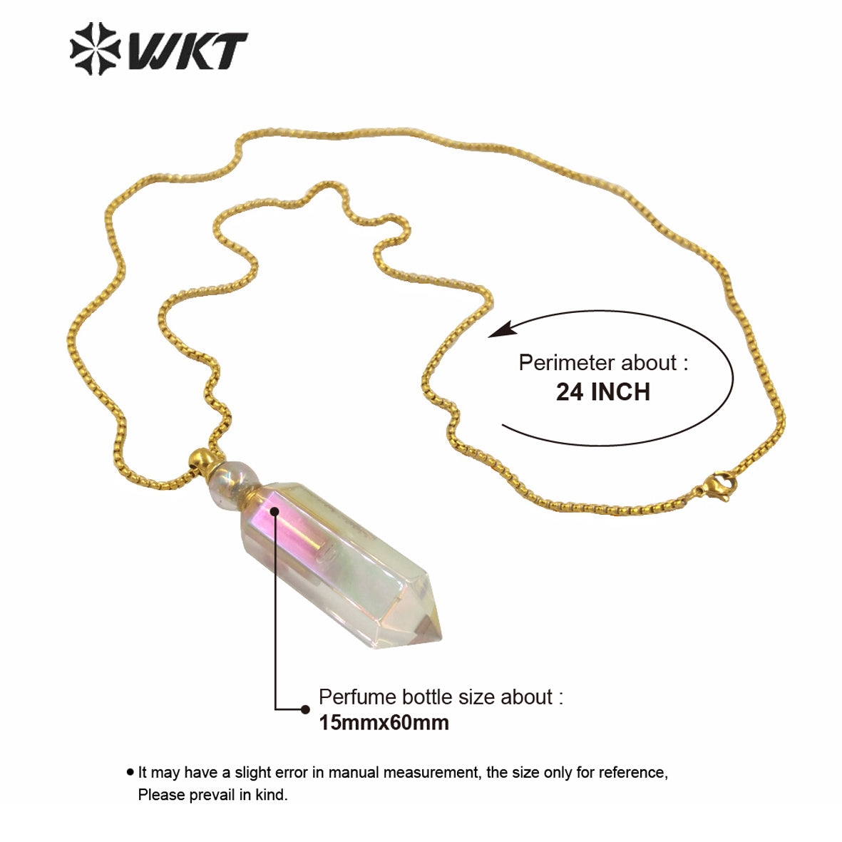 WT-N1261 Hot Sale Natural Crystal Quartz Point Essential Oil Necklace Stainless Steel Chain Natural Aura Perfume Bottle Necklace