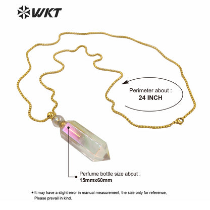 WT-N1261 Hot Sale Natural Crystal Quartz Point Essential Oil Necklace Stainless Steel Chain Natural Aura Perfume Bottle Necklace