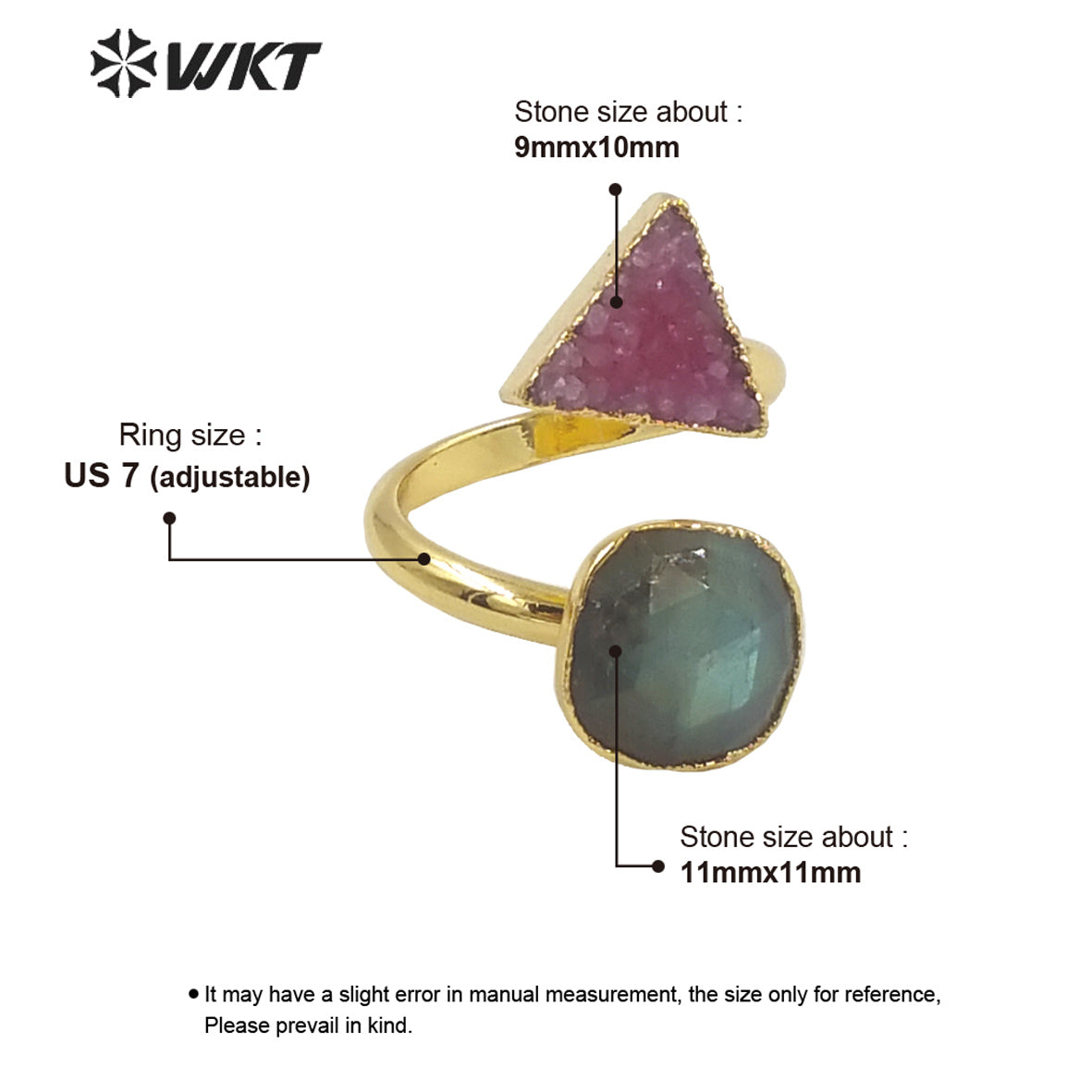 WT-R373 Gorgeous 18k Real Gold Plated Double Druzy Stone Ring Women 10mm Gemstone Gold Ring for Party Elegant Druzy Ring