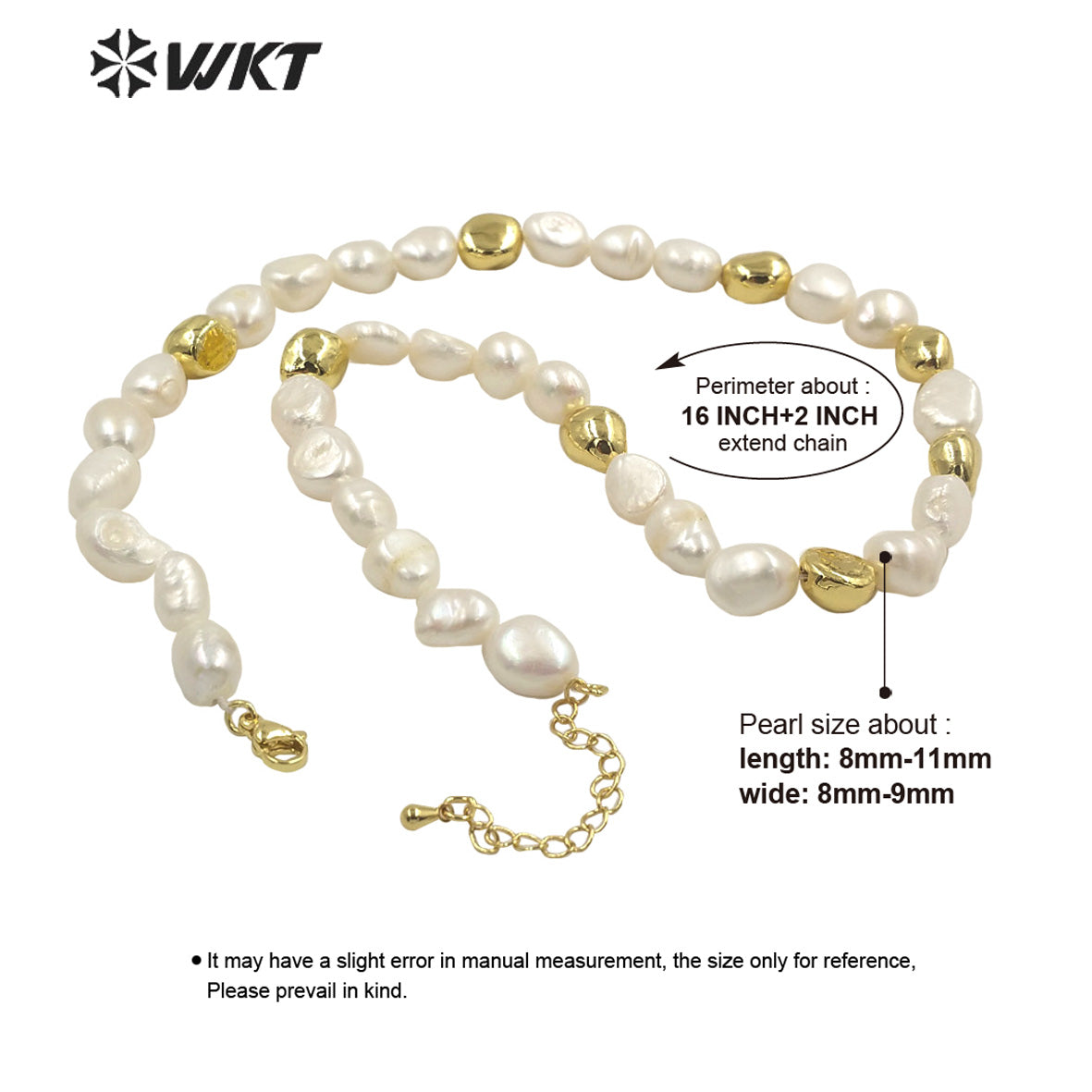 WT-JN221 Gorgeous Fashion Natural Freshwater Pearl Choker Necklace 16 Inch Long Women Irregular Pearl Beads Necklace for Wedding